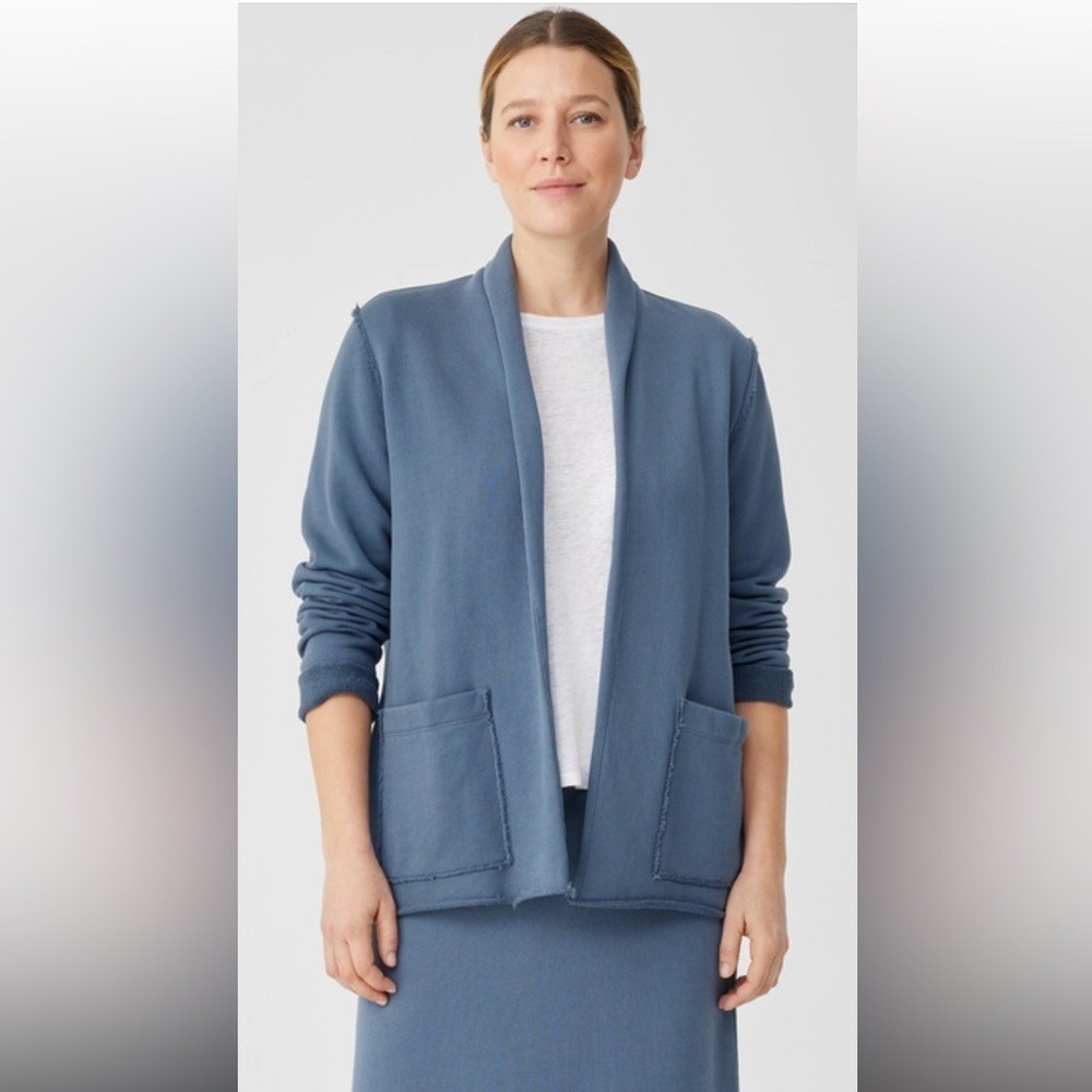 Eileen Fisher Organic Cotton French Terry‎ Shawl Collar Jacket medium layered